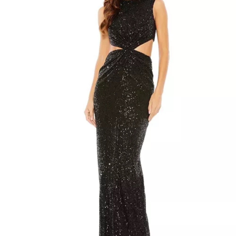Mac Duggal Sparkling Black Cutout Gown - Picture 3 of 7